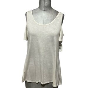 Sweet Tea by Pink Rose Cold Shoulder Ivory Tee Size L